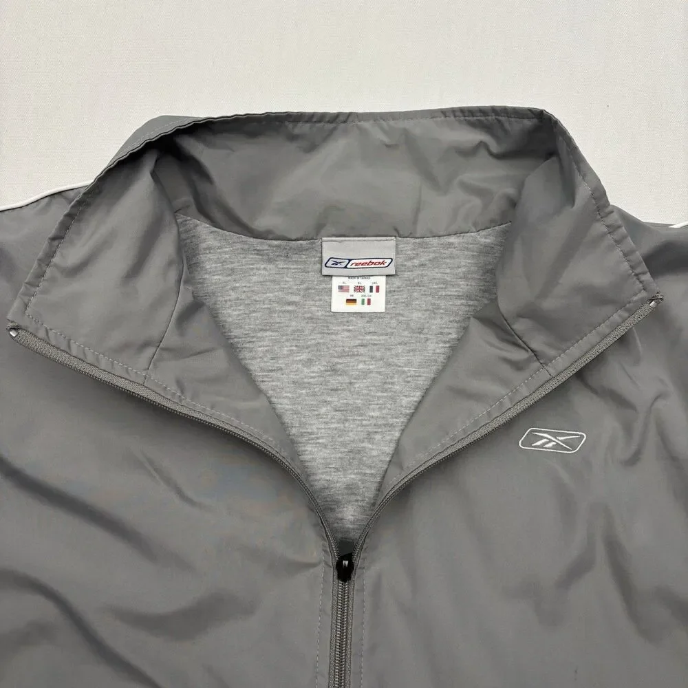 Vintage Y2K Reebok Gray Track Jacket Windbreaker Striped Mens XL Streetwear